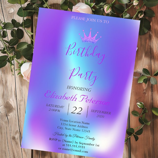 Invitation Chic Parties scintillant Tiara Ombre Holographique (Créateur téléchargé)