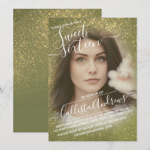 Invitation Chic Parties scintillant verte Olive Ombre Photo S