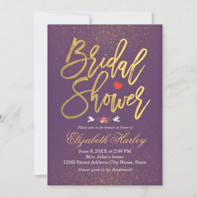 Invitation Chic Parties scintillant violet et or Fête des mar (Devant)
