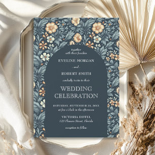 Invitation Chic pastel bleu ivoire floral Art Nouveau