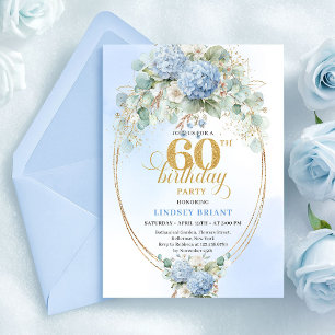 Invitation Chic Pastel Bleu Rustique 60e Anniversaire