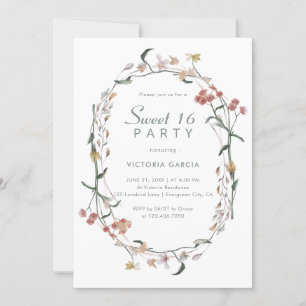 Invitation Chic Pastel Minimaliste Fleur sauvage Sweet 16