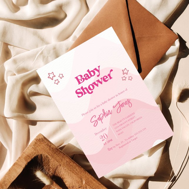 Invitation Chic Pastel Star Baby shower rose moderne (Créateur téléchargé)