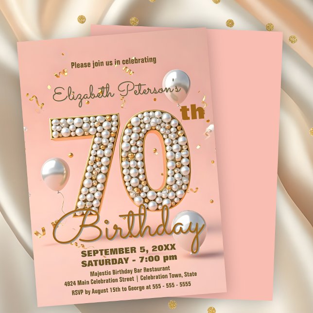 Invitation Chic Peach Pink and Gold 70th Birthday Celebration (Créateur téléchargé)