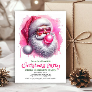 Invitation Chic Père Noël rose chewing-gum aquarelle Noël