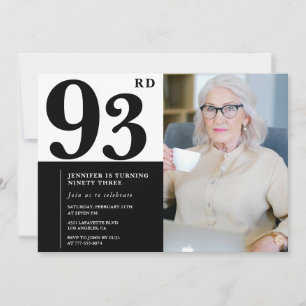 Invitation Chic Photo Noir Blanc 93e Anniversaire