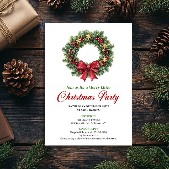 Invitation Chic Pine Wreath Festive Christmas Party Invite (Chic Pine Wreath Festive Christmas Party Invite)