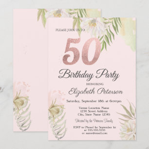 Invitation Chic Pink Boho Floral 50e fête d'anniversaire