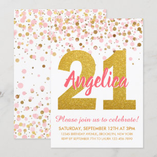 Invitation Chic Pink Gold Parties scintillant Confetti Fille 