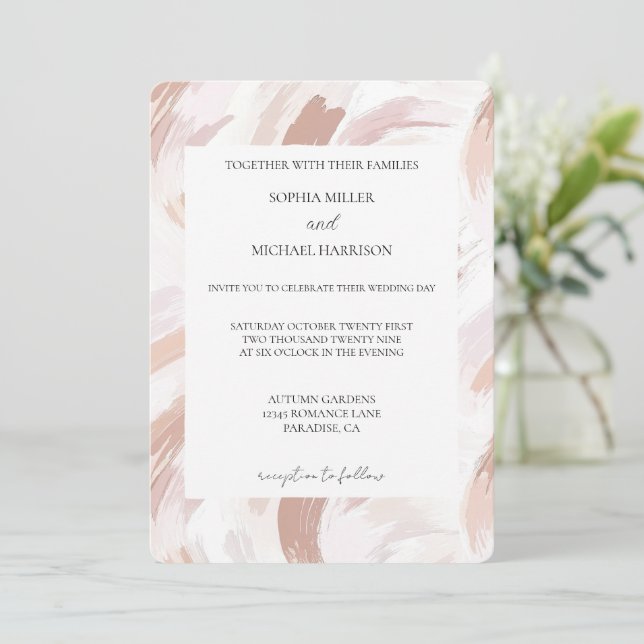 Invitation Chic Pink Rose Abstract Wedding (Debout devant)