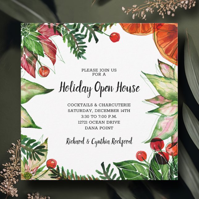 Invitation Chic Poinsettia et Oranges Noël (Créateur téléchargé)