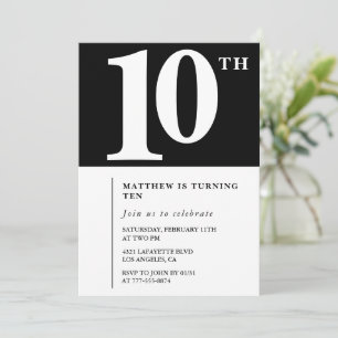 Invitation chic pour 10 ans anniversaire noir et b