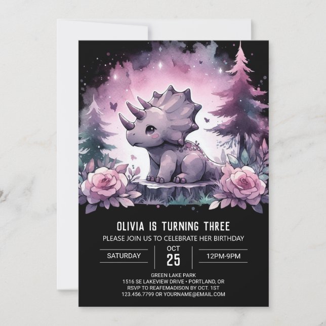 Invitation Chic Printable Tricératops Anniversaire (Devant)