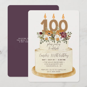 Invitation Chic Purple Automne Automne 100e anniversaire gâte