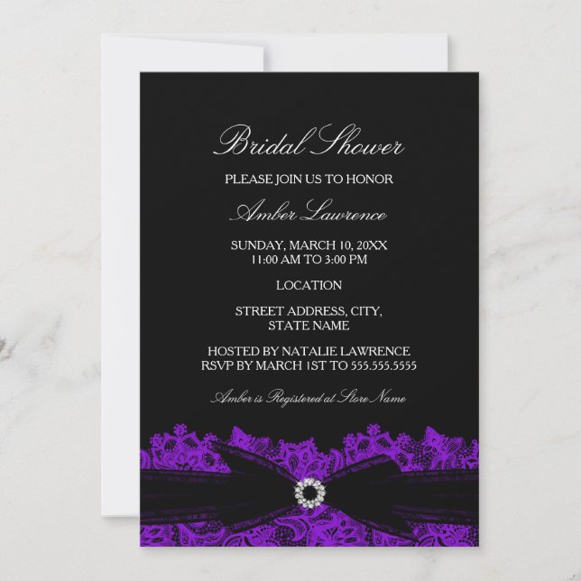 Invitation Chic Purple Floral Lace Bridal Douche (Devant)