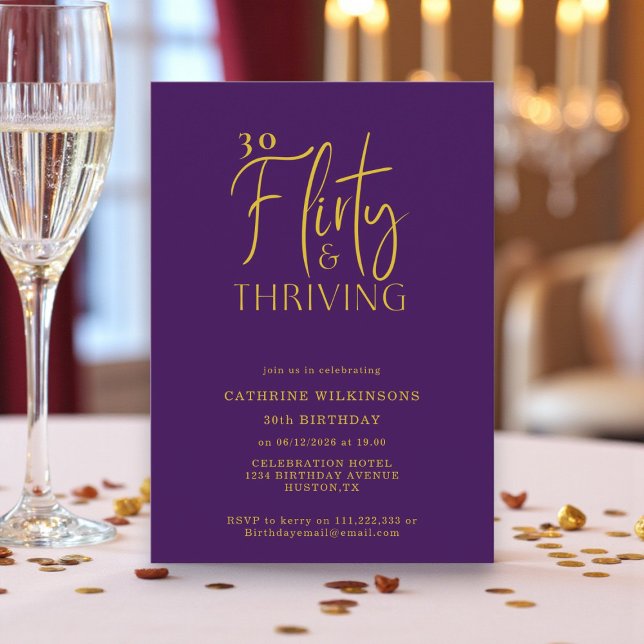 Invitation Chic Purple Gold Script 30e anniversaire Invitatio (Créateur téléchargé)