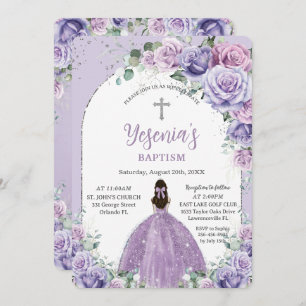 Invitation Chic Purple Lilac Floral Arc Argent Baptême