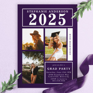 Invitation Chic Purple Photo Collage Party Graduation