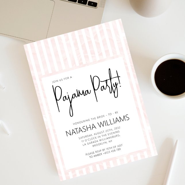 Invitation Chic Pyjama Stripes Fête de Bois Pastel Rose (Créateur téléchargé)