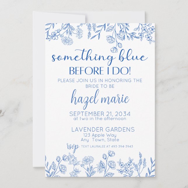Invitation Chic Quelque Chose De Bleu Avant De Faire Fête des (Devant)