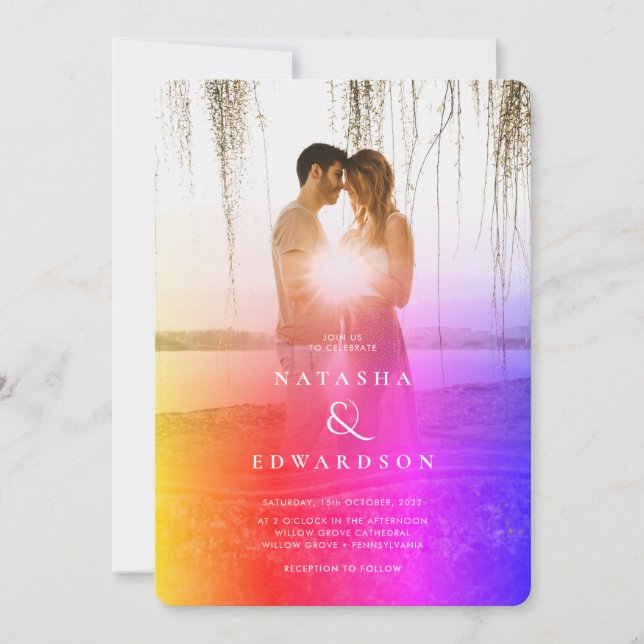 Invitation Chic Rainbow Abstrait Overlay Photo Mariage (Devant)