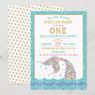 Invitation Chic Rainbow Parties scintillant Mermaid 1er anniv