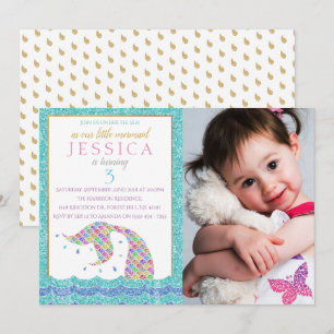 Invitation Chic Rainbow Parties scintillant Mermaid Photo 3e 