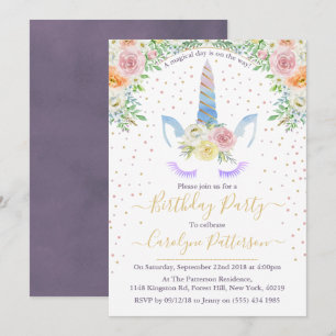 Invitation Chic Rainbow Watercolor Unicorn fête d'anniversair