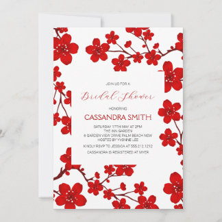 Invitation Chic Red Cherry Blossom Botanical Bridal Brunch