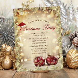 Invitation Chic Red Christmas Balle, Stars Christmas Company