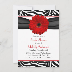 Invitation Chic Red Gerber Daisy Zebra Imprimer Fête des mari