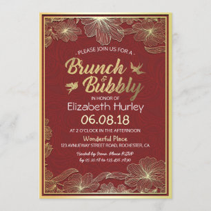Invitation Chic Red Gold Floral Brunch & Fête des mariées Bub