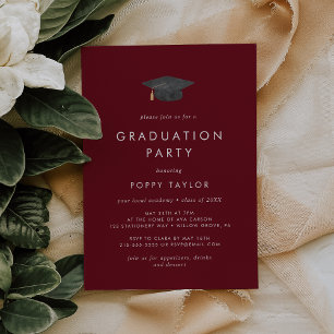 Invitation Chic Red Grad Casquette fête de graduation