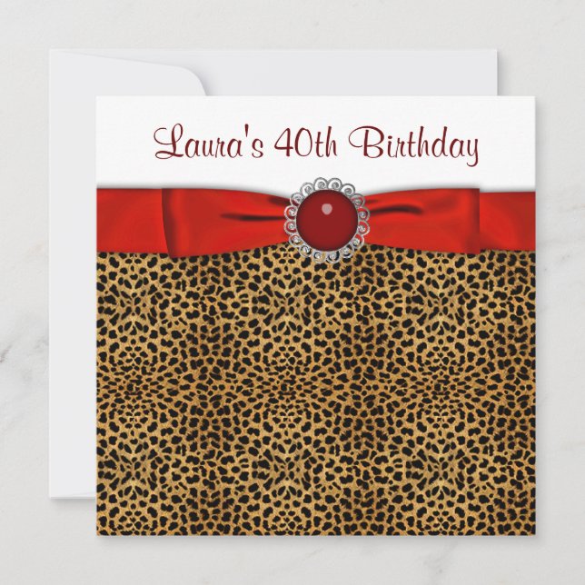 Invitation Chic Red Leopard fête d'anniversaire (Devant)
