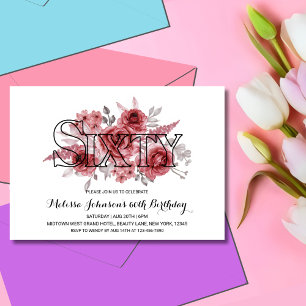 Invitation Chic Red Maroon vert floral 60e anniversaire