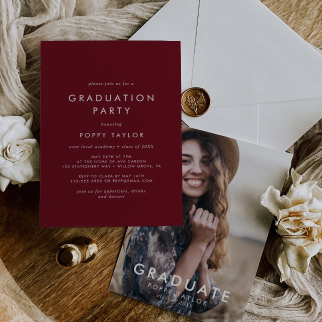 Invitation Chic Red Photo Graduation Party (Créateur téléchargé)