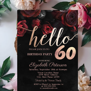 Invitation Chic Red Roses Black 60e fête d'anniversaire