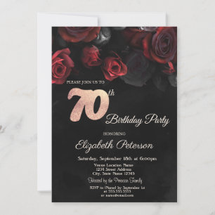 Invitation Chic Red Roses Noir 70e fête d'anniversaire