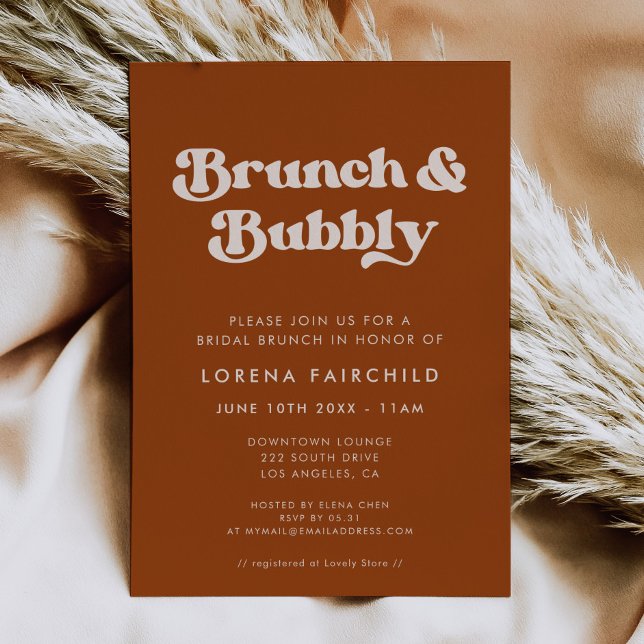 Invitation Chic Retro Burnt Orange Brunch et Bubbly (Créateur téléchargé)