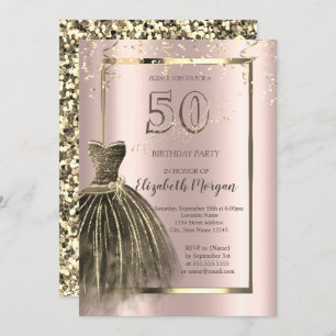 Invitation Chic robe Gold Sequins Rose Gold 50e anniversaire