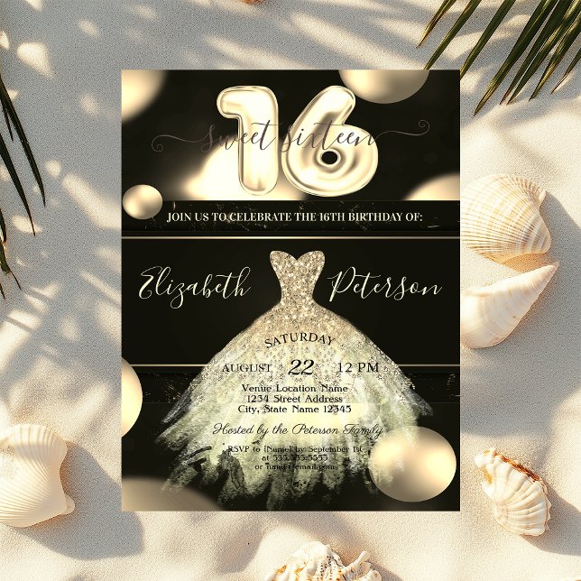 Invitation Chic Robe Or Confetti Dots Sweet 16 (Créateur téléchargé)