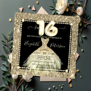 Invitation Chic Robe Or Parties scintillant Sweet 16