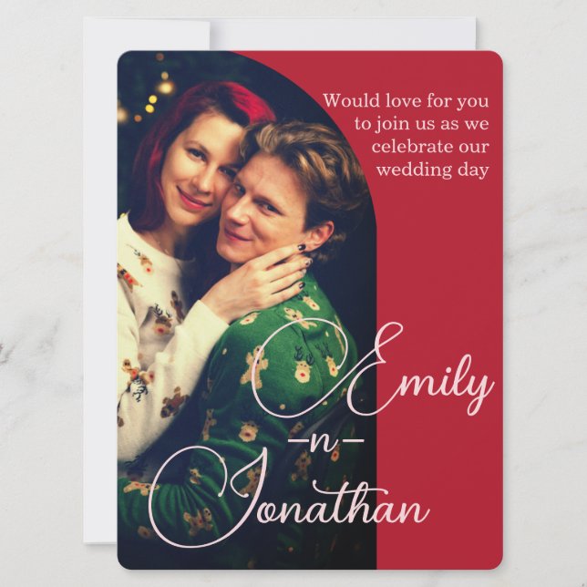 Invitation Chic Romantic Deep Red Split Photo QR Wedding (Devant)