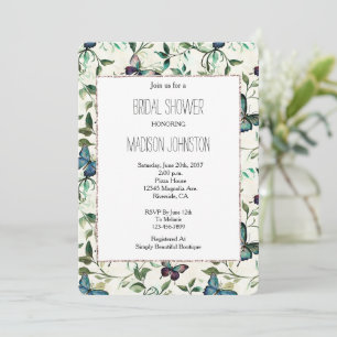 Invitation Chic Romantique Fête des mariées de papillons bleu