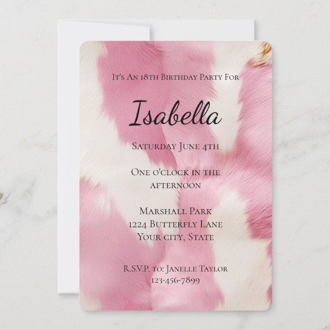Invitation Chic rose blanc Cowgirl Cowhide Anniversaire (Dos)