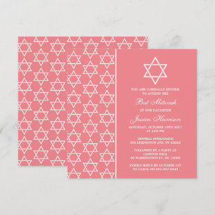 Invitation Chic Rose & Blanc Étoile Juive De David Bat mitzva