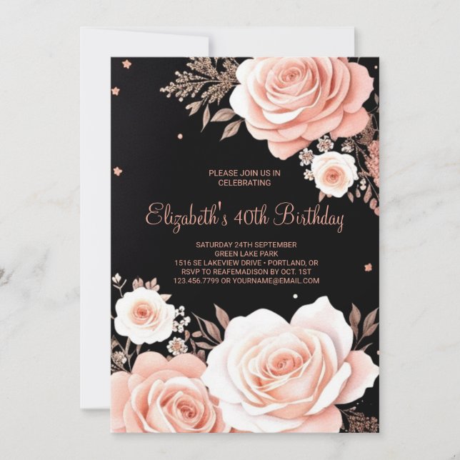 Invitation Chic Rose Gold Custom 40e anniversaire (Devant)