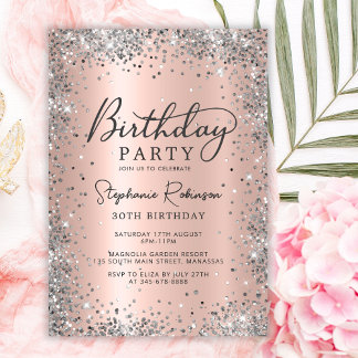 Invitation Chic Rose Gold et Silver Parties scintillant 30e a