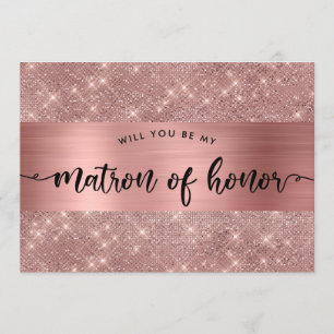 Invitation Chic Rose Gold Matron of Honor Proposition d'invit
