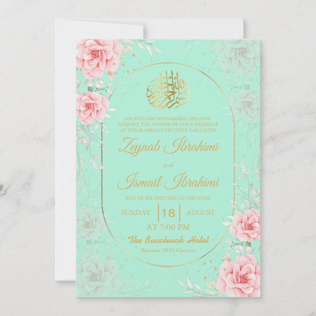 Invitation Chic Rose Gold Musulman Mariage (Devant)